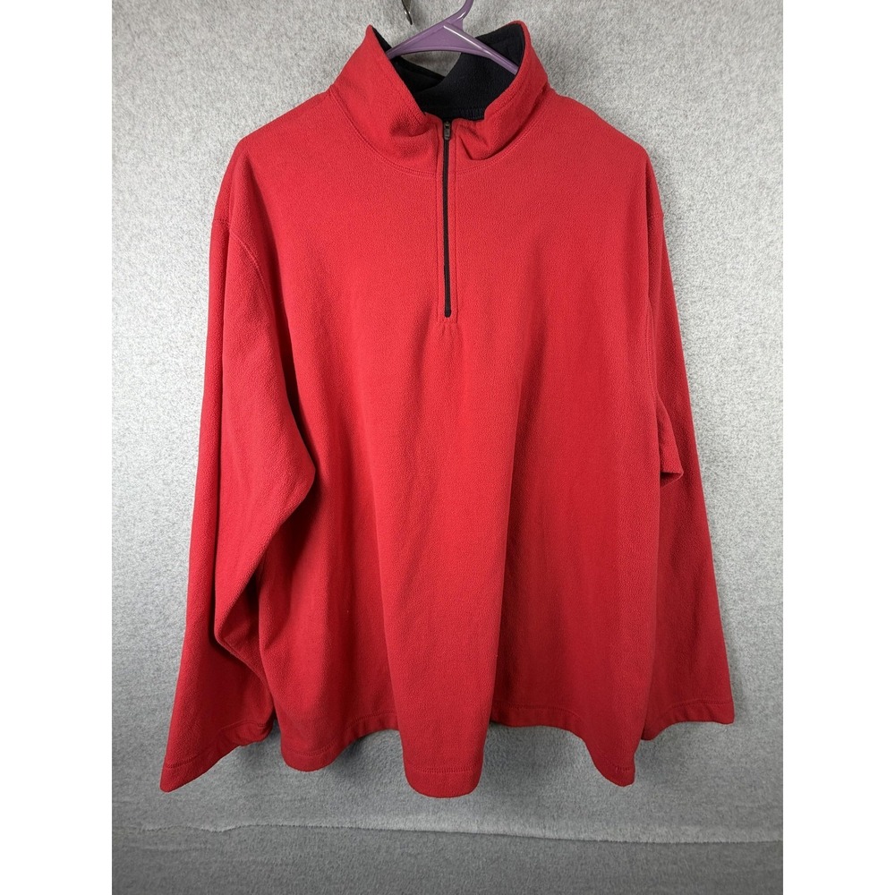 Lands' End Pullover Mens Large Red Fleece 1/4 Zip Mock Neck Lightweight
